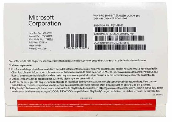 تنزيل رقمي لنظام التشغيل مايكروسوفت Windows 10 المحترفينl 64 بت OEM DVD إصدار اللغة الإنجليزية